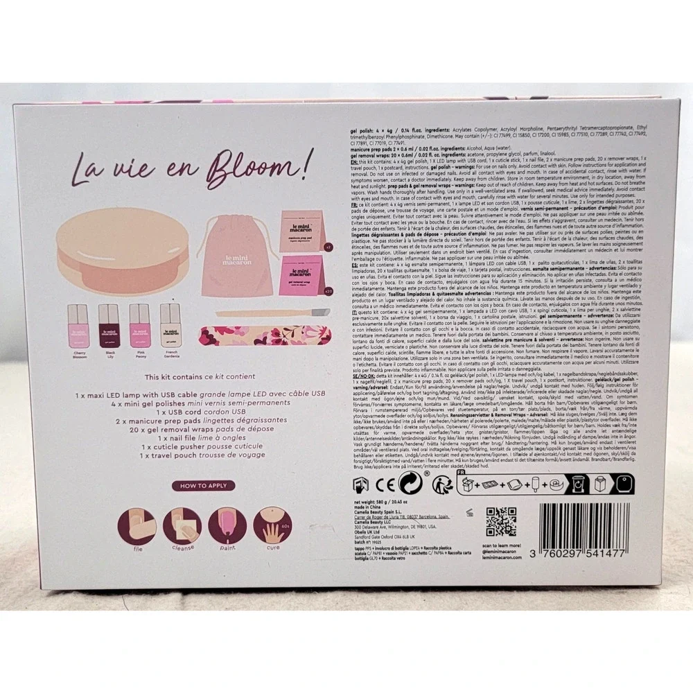 New Le Mini Macaron Deluxe Gel Manicure Set w/ Maxi LED Lamp La Vie en Bloom